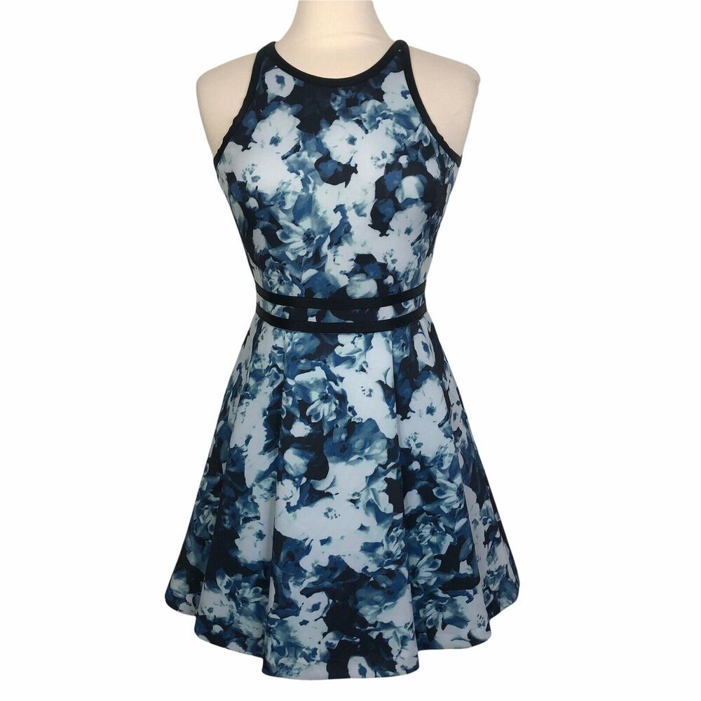 NEW Parker Emmy Floral Print Watercolor Fit & Flared Dress Slate Floral Haze M